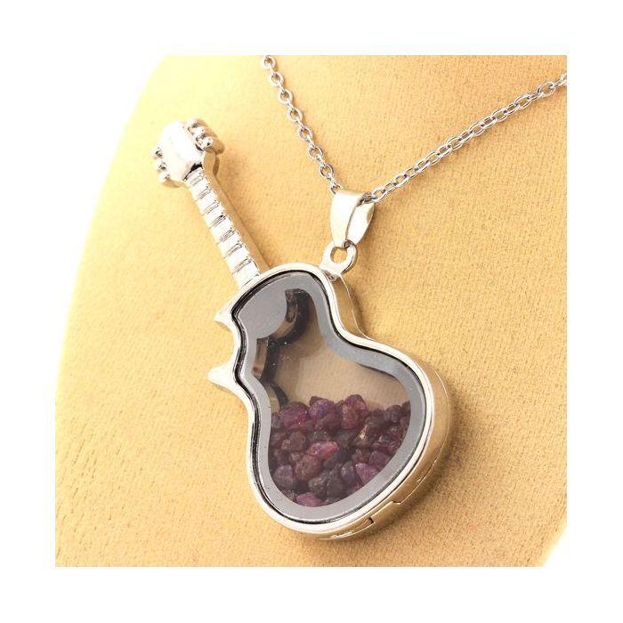 Stones and Minerals. Raw Ruby Necklace. Guitar Model.