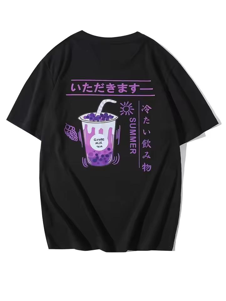 Summer Women T shirts Cartoon Milk Tea Drink Printing Short Sleeve Tees O-Neck Loose Tops Street Casual Female Clothes