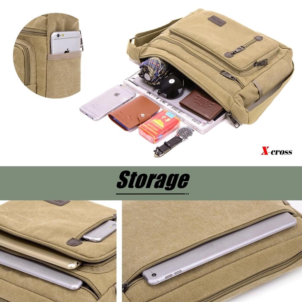 Cross Shoulder Large Large Messenger Bag with Deep Shoulder Horizontal Perfect for Outdoor Retro Tackle Simple Zipper Gusseted Stylish X-cross Men's