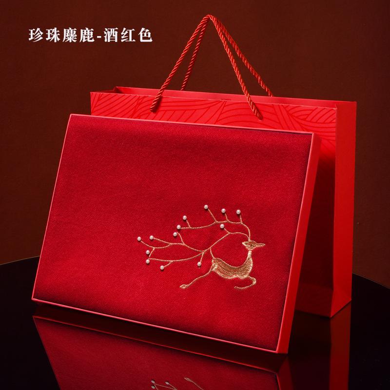 Embroidered deer imitation cashmere scarf women's winter shawl pink shawl new outer birthday gift
