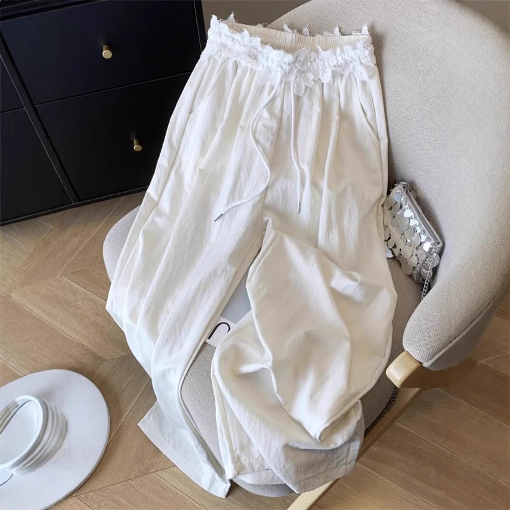 2025 Spring French High-Waist Lace Wide-Leg Casual Floor-Length Pants