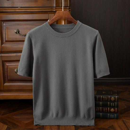 Men's Korean Style Slim Fit Knit T-shirt - Short-Sleeved, Round Neck, Spring/Autumn
