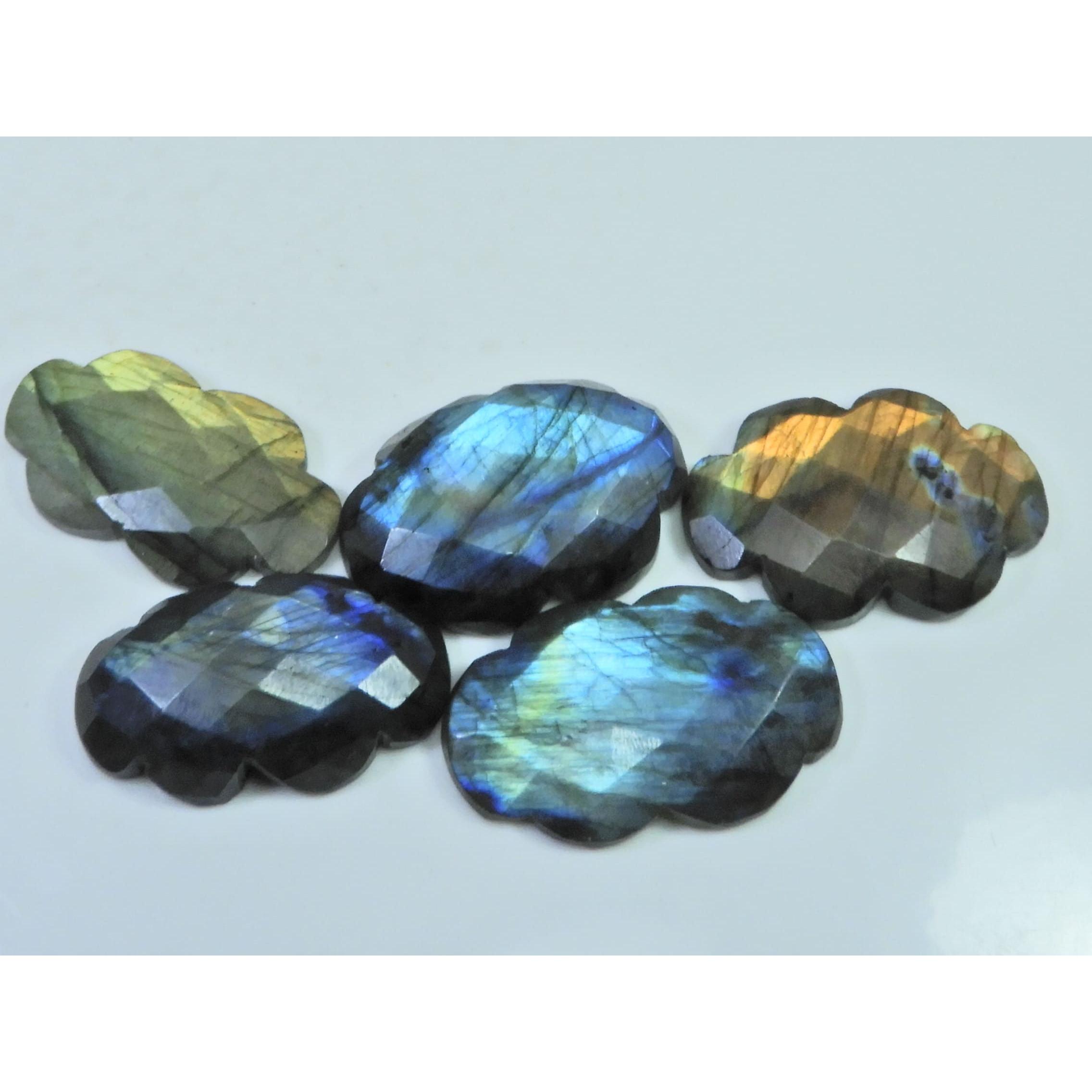 

Natural Labradorite Checker Flat Back Cloud Shape Loose Gemstone 05Pcs Lot C-2070