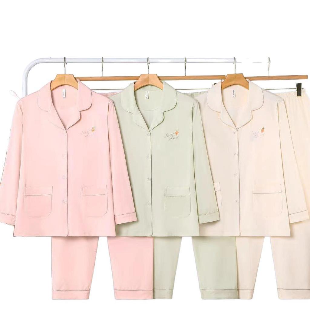 Dingdang Guifei Women’s 2-Piece Set: Long Sleeve, Turn-Down Collar Pajamas for Autumn/Winter – Casual, Fashionable, and Comfortable Homewear