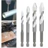 612mm Eccentric Drill Bits for Tile and Rock Drilling 4 Piece Alloy Steel Set with Staggered Edge and Double U Shaped Chip Flute