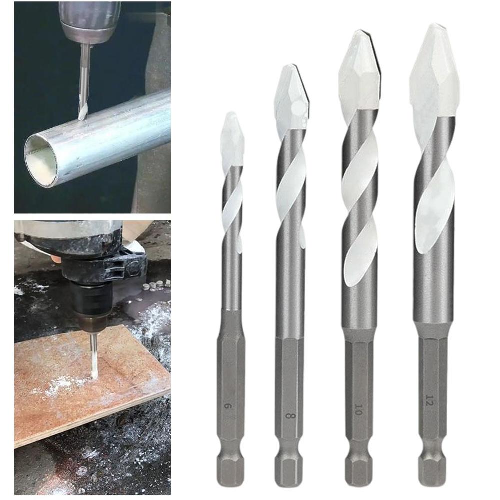 612mm Eccentric Drill Bits for Tile and Rock Drilling 4 Piece Alloy Steel Set with Staggered Edge and Double U Shaped Chip Flute
