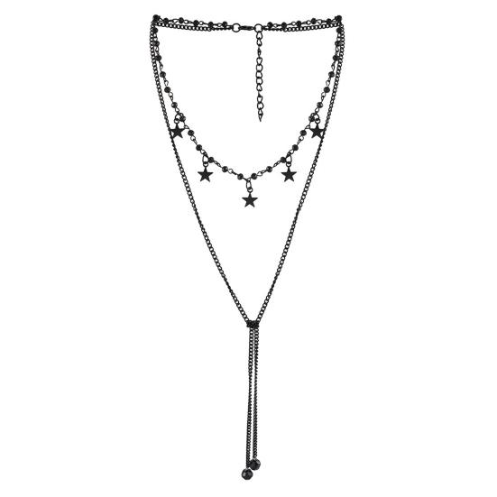 Gotisk Halskjede Kvinner Halloween Halskjede Svart Måne Anheng med Flerlags Metallkjeder Perler Flaggermus Choker Halskjede for Cosplay Kostymefest