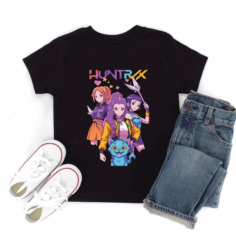 

Kpop Demon Hunters Print Fashion Kids T-shirt Baby Boys Girls Clothes Summer Children Short Sleeve Black T Shirt 100