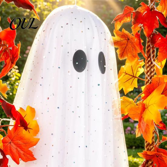 Fernbedienung LED Geisterlichter Schwingende Outdoor-Dekoration, Großer Halloween-Hänger mit Ahornblatt Leuchtendes Gaze-Anhänger Ranke Und für Baum, Veranda, Hof,