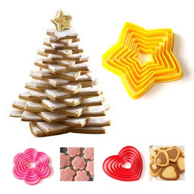 3D Christmas Tree Cookie Mold Star Heart Shape Plum Biscuit Cutter Mold Fondant Cake Decorating Mould Kitchen Baking DIY Tools