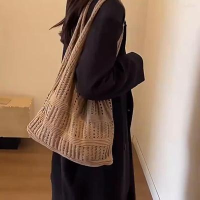 Hollow Knitted Crochet Handbags Beach Lightweight Students Shoulder Casual Tote Female Shopping Woven Bags For Women Girls ARI