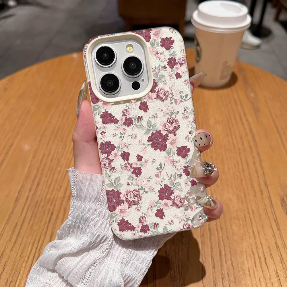 Red Powder Flower Pattern Phone Case For IPhone 17 16 15 14 13 12 11 Pro Max 16 Plus Bumper Shockproof Cover Cases