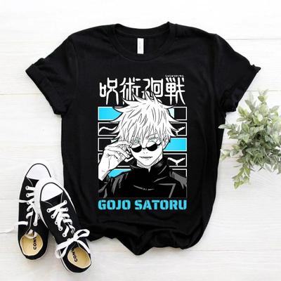 Zomer Japans Unisexga Gojo Satoru Katoenen T-shirt Unisex Jujutsu Kaisen Anime T-shirt Unisex Harajuku Kawaii Korte Mouw T-shirt
