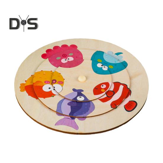 

Деревянная головоломка с животными, игрушка-диск, мультяшный динозавр, морское животное, обучающая игрушка для малышей, мальчиков и девочек, вращающаяся круглая доска Fish