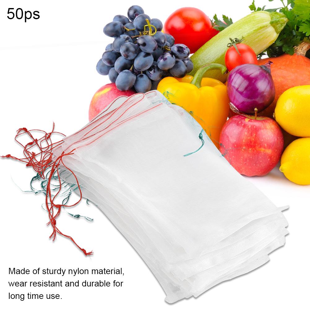 50pcs Plant Fruit Protection Bags Drawstring Mesh Bag Against Insect Pest Garden Tools