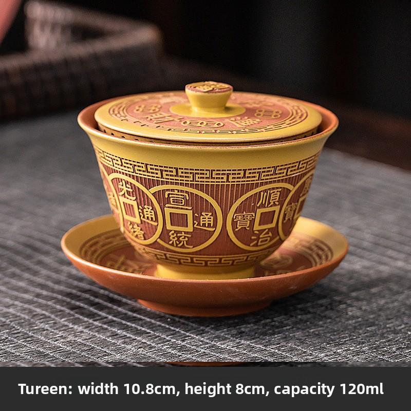 Clay Purple Pottery Gaiwan Ceramic Handmade Household Kung Fu Tea Set Tea Bowl Tea Cup Tea Maker Tea Ceremony