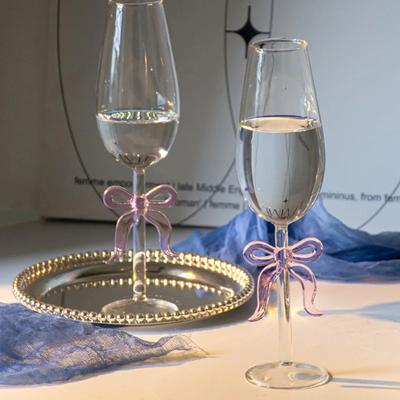 1Pieces Elegant Pink Bowknot Red Wine Glass Goblet Champagne Flute Creative Transparent Outdoor Tableware Christmas Gifts