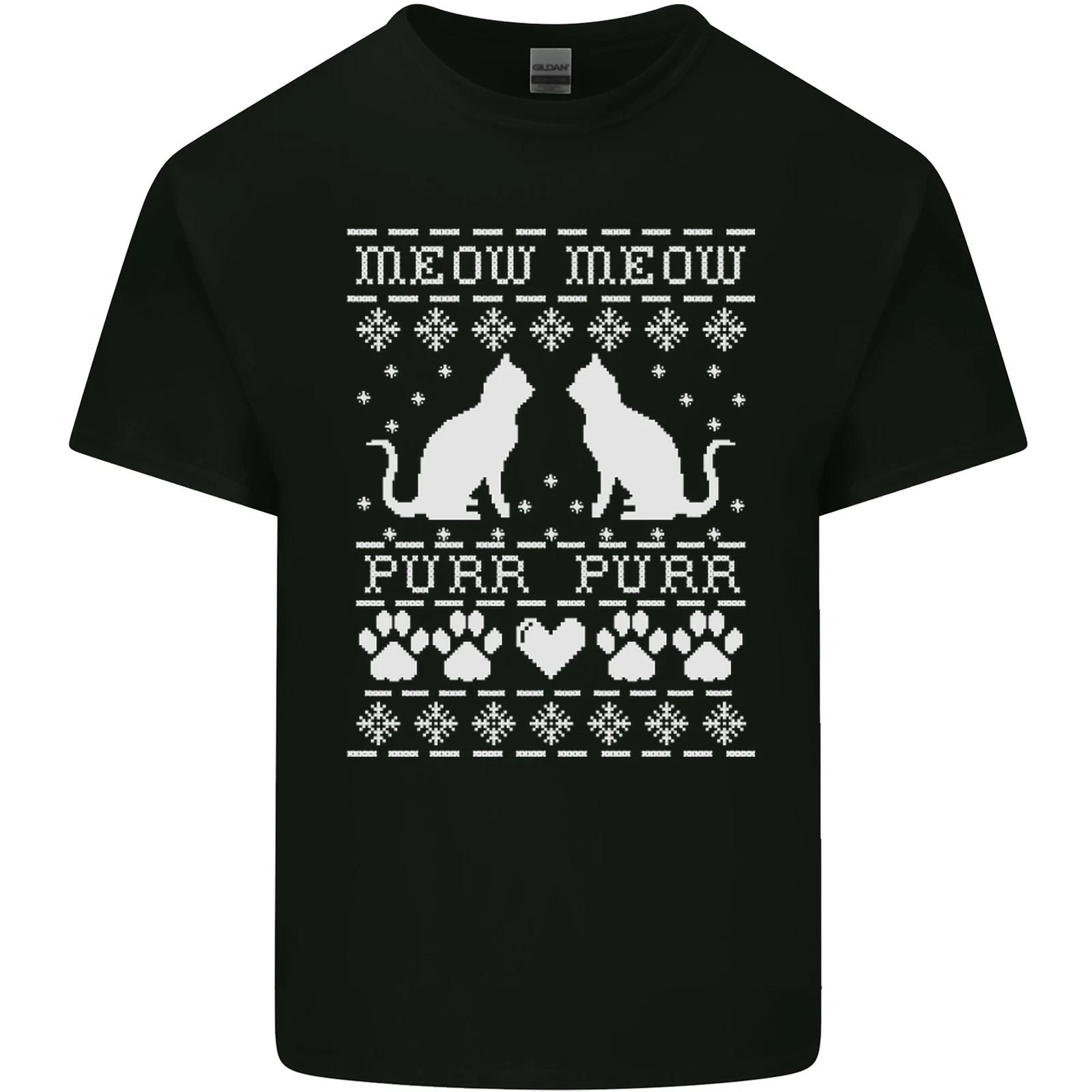Christmas Cat Meow Purr Funny Xmas Kids T-Shirt Childrens L