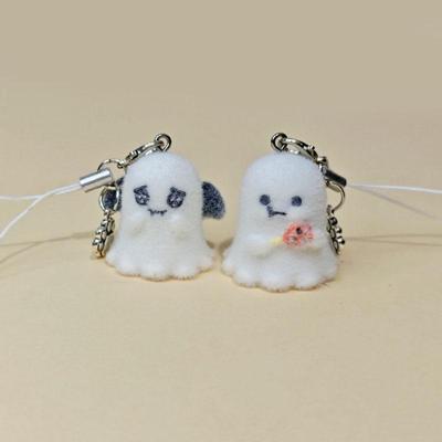 Kawaii flockovaný mumie duch řetízek na telefon přívěsek popruh rozkošný kreslený plyšový klíčenka Ins styl pouzdro na telefon taška přívěsek na fotoaparát