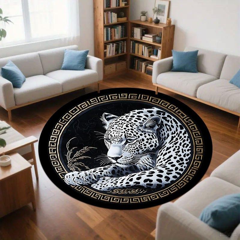 Leopardenmuster-Design Flanell-bedruckte runde Bodenteppiche sind rutschfest Geeignet für Wohnzimmer Schlafzimmer Terrasse Garten Teppiche