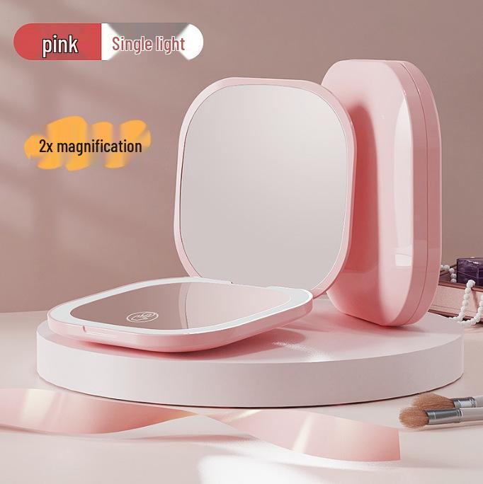 Compact Rechargeable Cosmetic Bag with LED and Foldable Handheld Makeup Mirror for Female Students