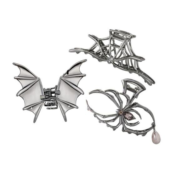 3Pcs Women Hair Claws Spider Bat Skull Hand Shape Hair Clips Anti-slip Teeth Back Head Hair Barrettes Hair Styling Accessories
