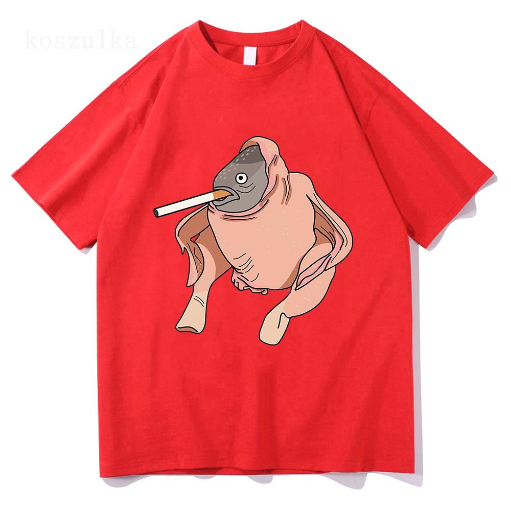 Fish Chicken Smoking A Cigarette Funny Meme T-shirt Cartoon Printed Tshirt for Men/Women Cotton Soft High Quality Tee-shirt