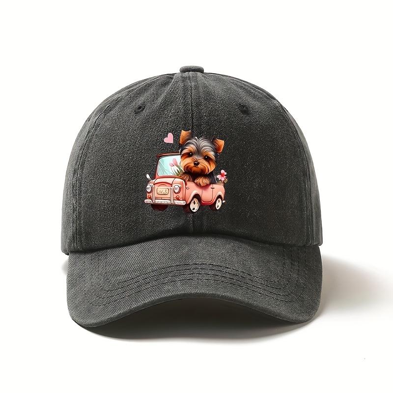 Puppy Driving Pink Car Baseball Cap Unisex Adjustable Outdoor Pet Lover Gift