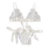 Women Bra Sexy Underpant Scalloped Trim Tie Side Lace Set Lingerie Bow Babydoll