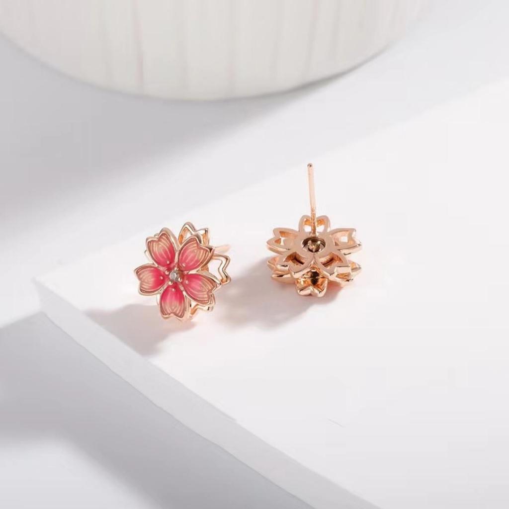 Korean-Japanese Cherry Blossom Resin Stud Earrings: High-End Silver Imitation Fashion for Women