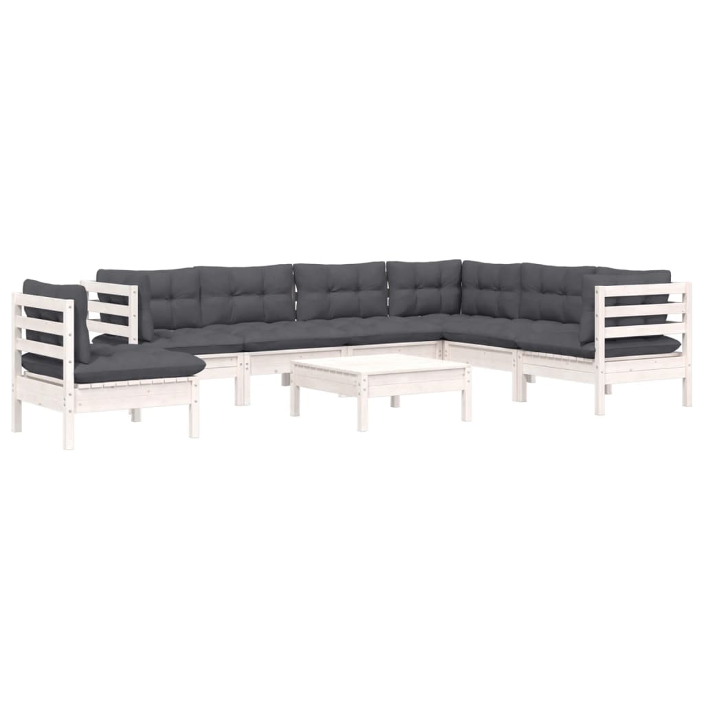 Vidaxl 8-Cz. Garden Lounge Set, With Cushions, White Pine