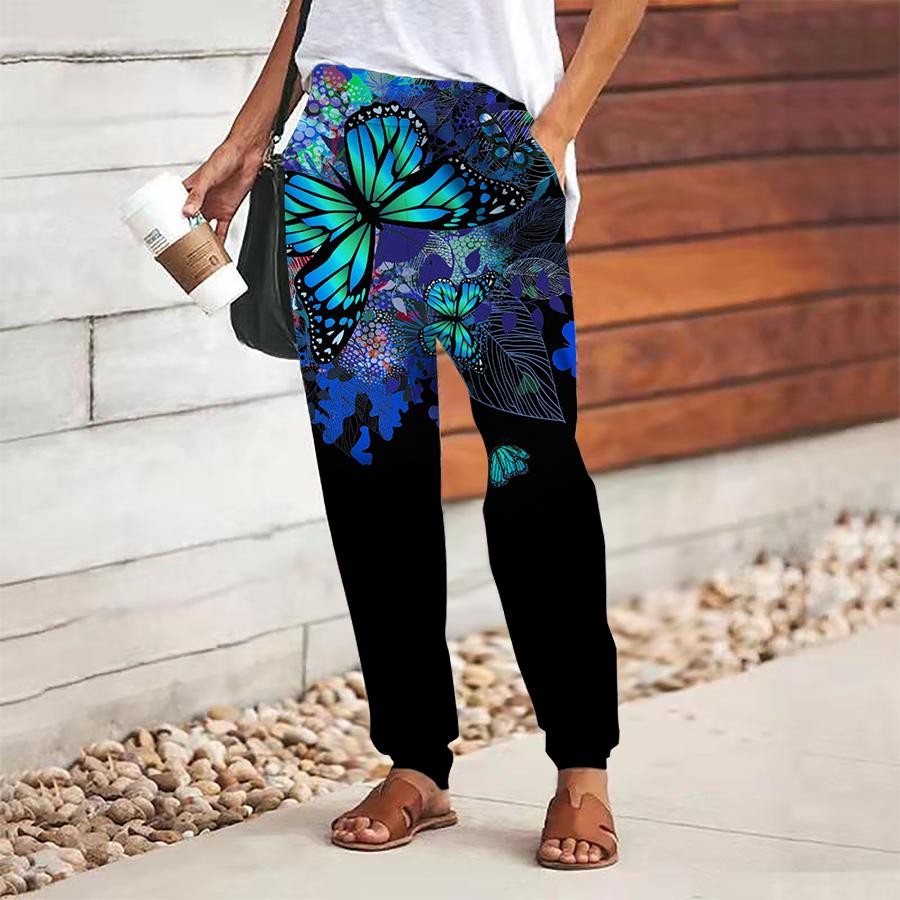 

Женские брюки с принтом бабочек, на шнуровке, с эластичной талией, свободные, повседневные длинные брюки, брюки с карманами XS
