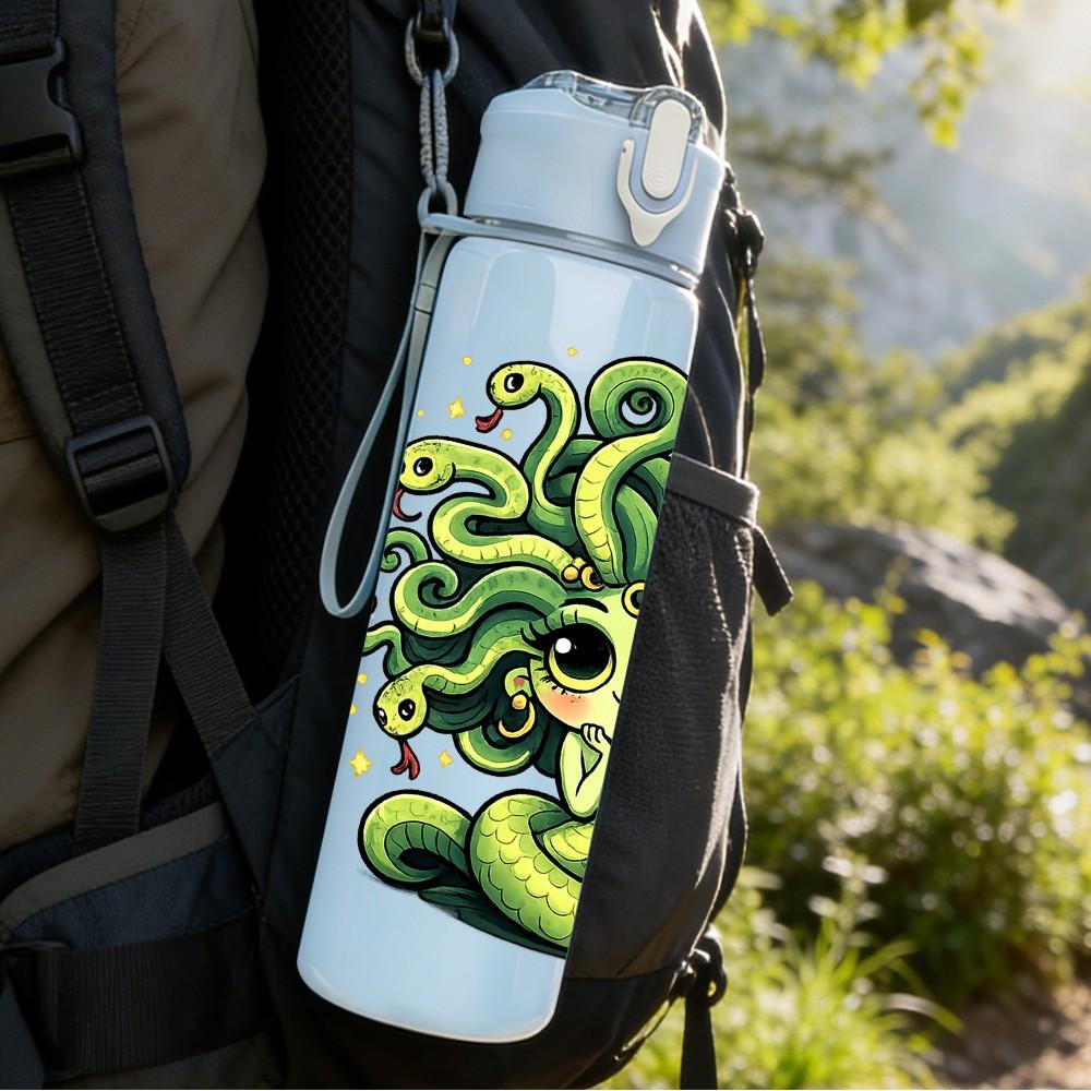 1PC Medusa Snake Hair Character Print 750ml Color Plastic Sports Water Bottle Leakproof Flip Straw Lid Suitable for Sports Office Home Use