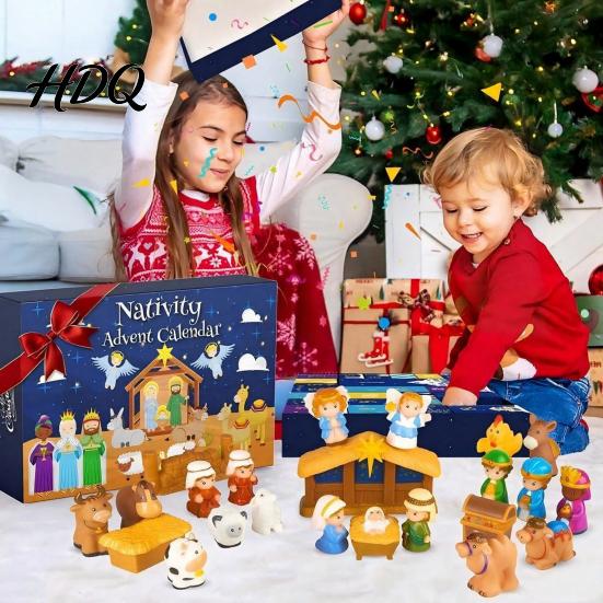 Christmas Calendar for Family Bonding 24 Days Nativity Advent Kids Countdown Waiting Gift Boys Girls with Mini Figurines Interactive Holiday