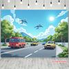 Desene animate cu trafic pe plan 2D, modele luminoase cu avioane și autobuze, fibră de poliester, potrivite pentru diverse petreceri