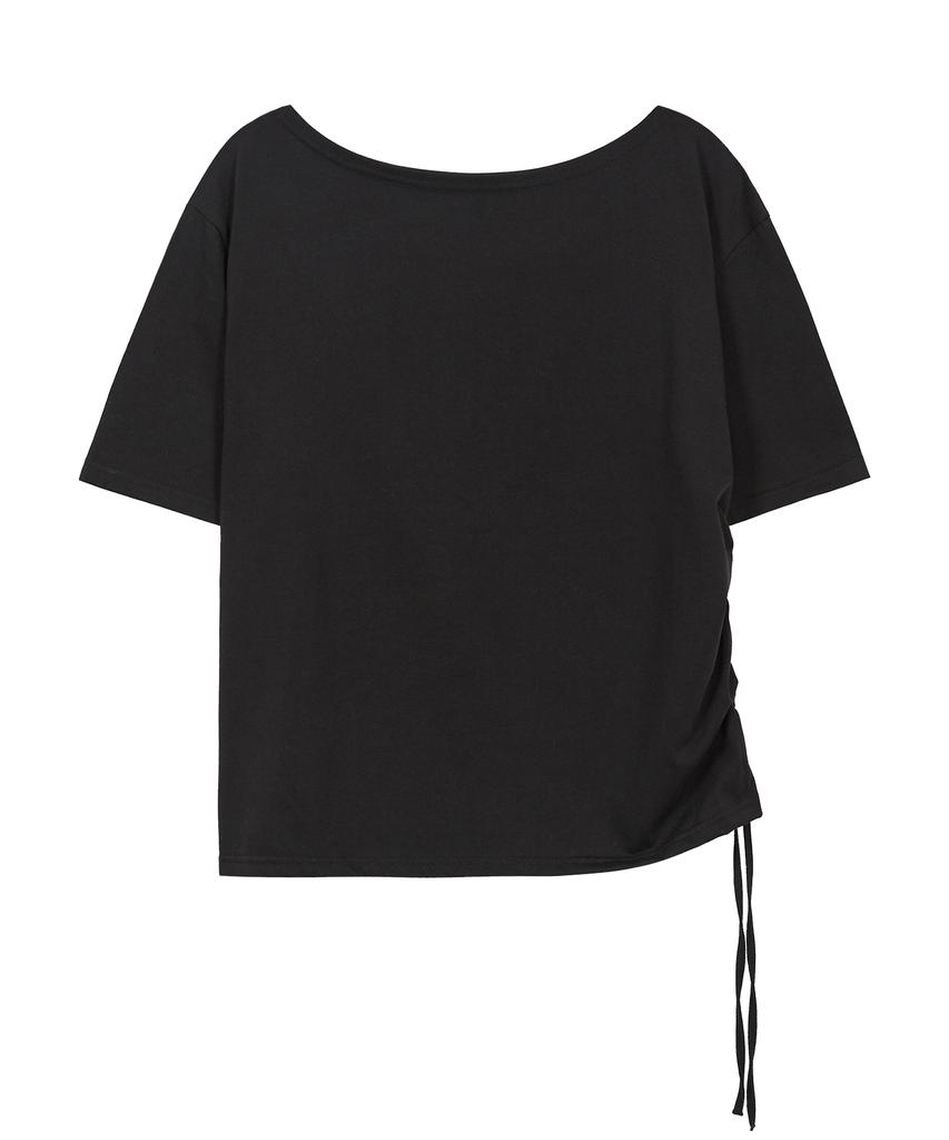 ILLIGO Ribbon Shirred Off-Shoulder T-Shirt Black
