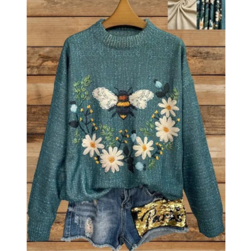 

Женский легкий свитер с 3D-принтом насекомых и цветов - Повседневный топ с длинными рукавами и круглым вырезом, с ярким изображением стрекозы, всесезонный топ с цветочным принтом 6XL синий