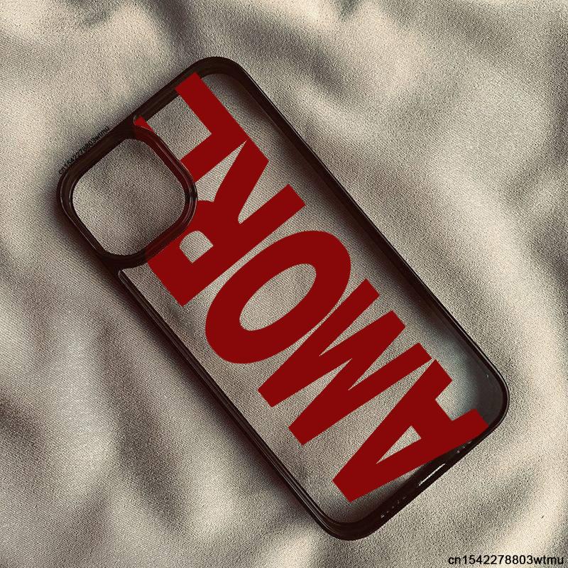 Trendy Pink Letters AMORE Phone Case for IPhone 17 16 Pro 15 14 13 12 11 XR XS Max 7 8Plus 17Air Simple English Clear Hard Cover