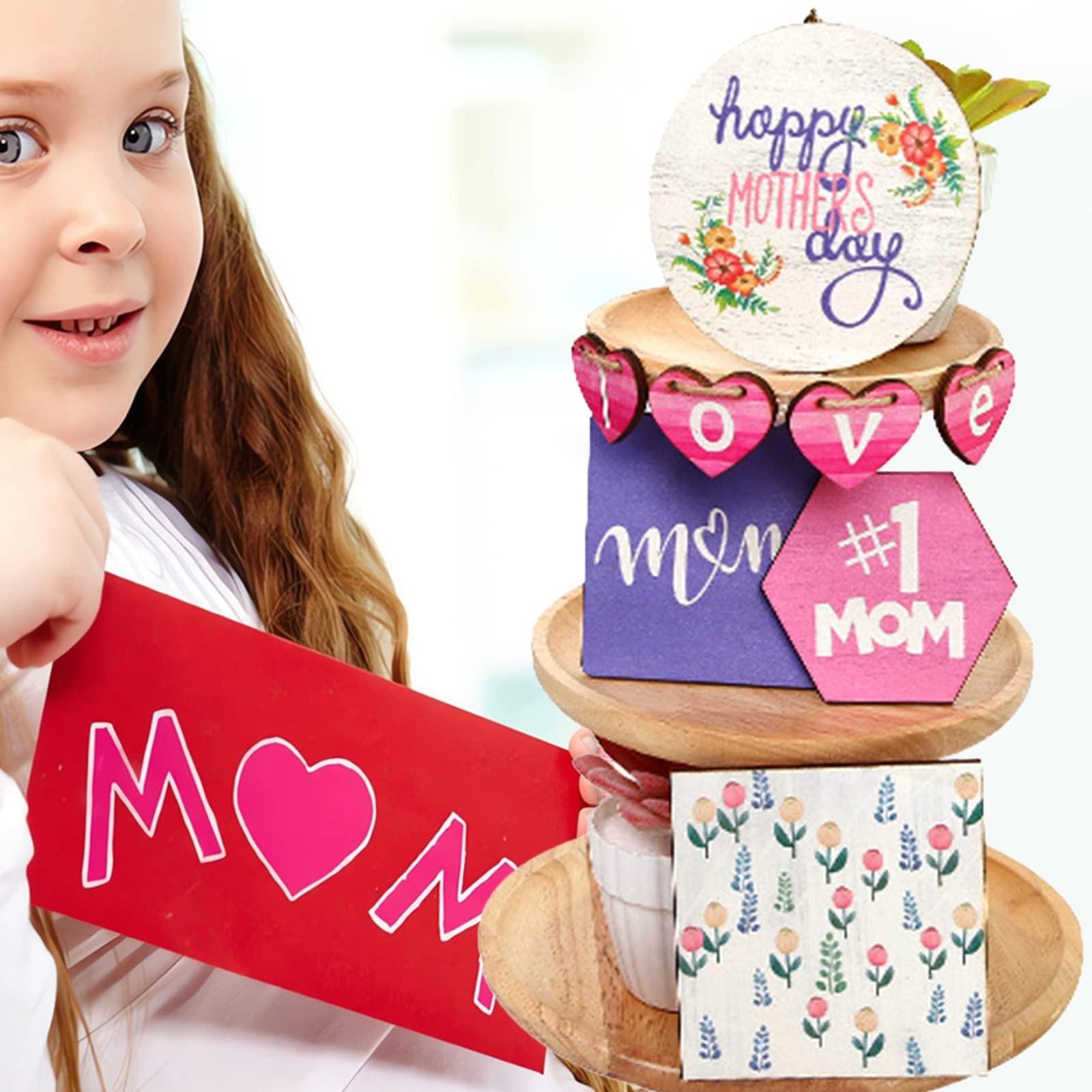 

Mother s Day Tray Wooden Ornaments Festive Atmosphere Decoration Layered Tray Table Ornaments One Size