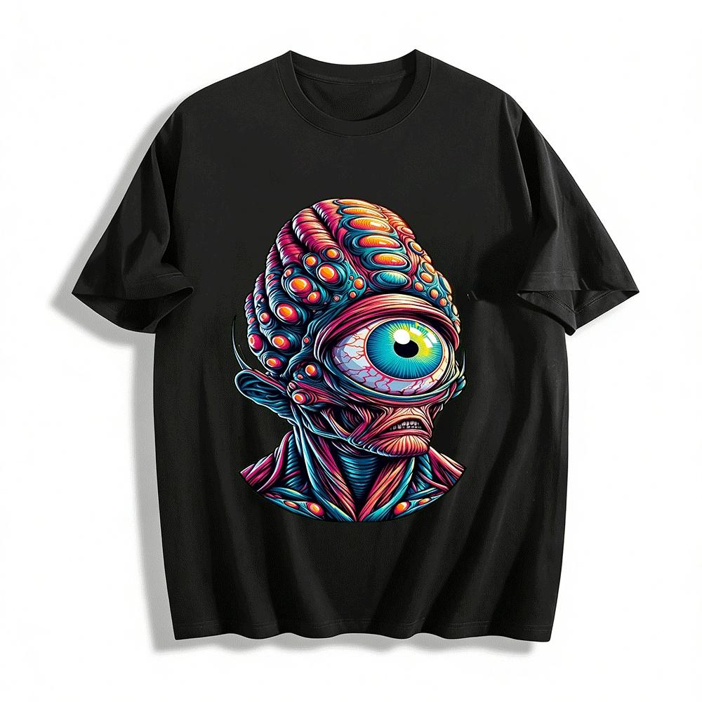 Novelty Cyclops Alien Graphic Print Trendy Loose Casual Top Pure cotton T-shirt XXS