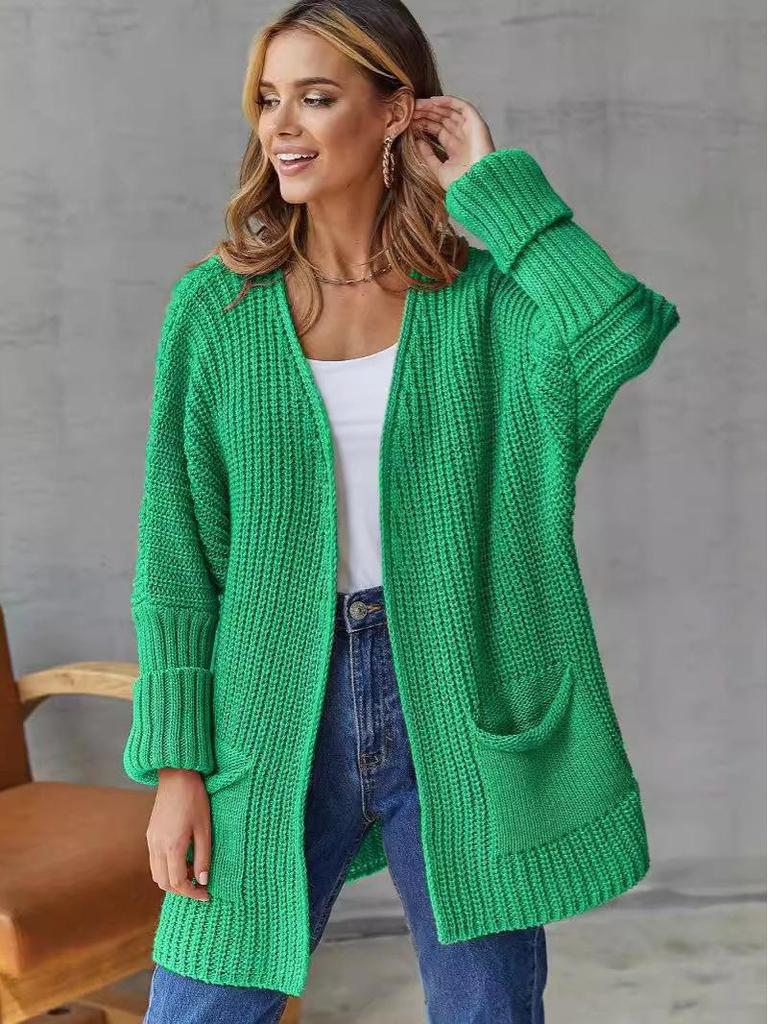 Damen Strickjacke mit lockerem Strickmuster - Mittellang Übergröße, Lässiger Herbst-/Winterpullover