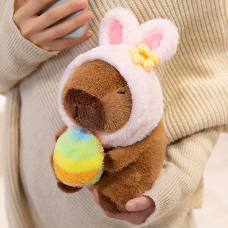 Easter Egg Capybara Stuffed Plush Toys Cute Animal Capybara Plushies Doll Bunny Rabbit Ears Hats Happy Easter Decor Kids Favor