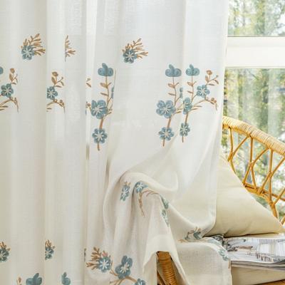 Rustic Embroidered Voile Curtains Sheer Light Filtering Not See Through for Bay Window Bedroom Living Room Decor