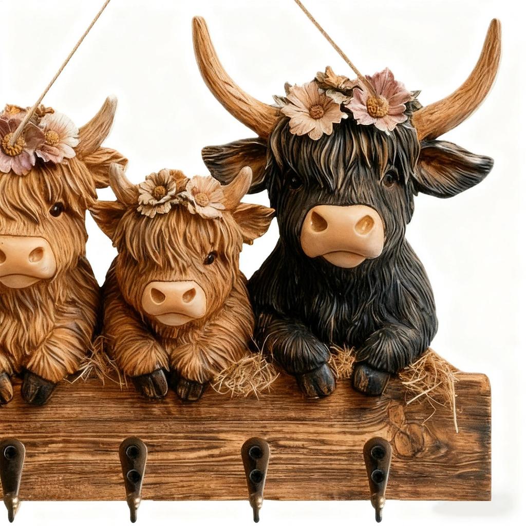 Schlüsselhalter Wandmontage Kuh Design Holz 4 Haken Organizer Dekorativ Rustikal Eingangsbereich Schlüsselhalter Für Hut Mantel Tasche Rucksack Geldbörse