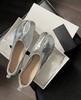 Light-mouth Low-heeled Single Shoes, Genuine Leather Pig's Trotters, Split-toed Shoes, High-end Burst Pattern, Silver Mary Jane Women's Shoes