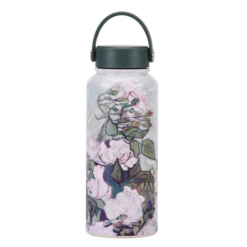 1L Thermos Cup Large Capacity Wide Mouth Portable Vacuum Sports Kettle Outdoor Printing Water Cup Female
