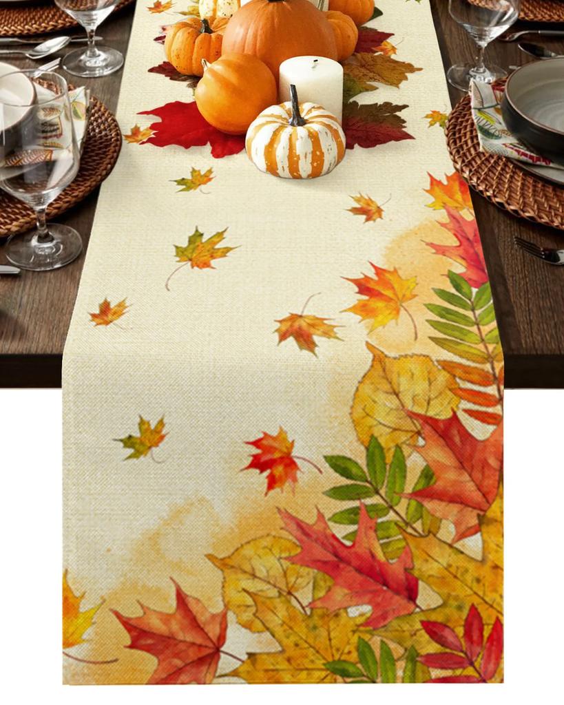 Thanksgiving Autumn Maple Leaves Table Runner Christmas Dinner Table Cloth Wedding Party Decor Cotton Linen Tablecloth