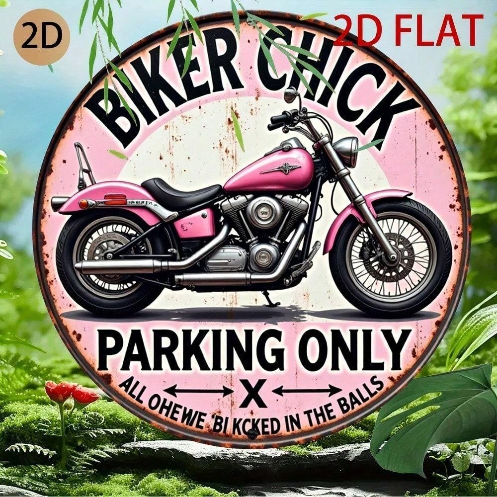 Vintage Pink Motorcycle Round Metal Sign Retro Biker Garage Wall Decor Men Cave Parking Ornament