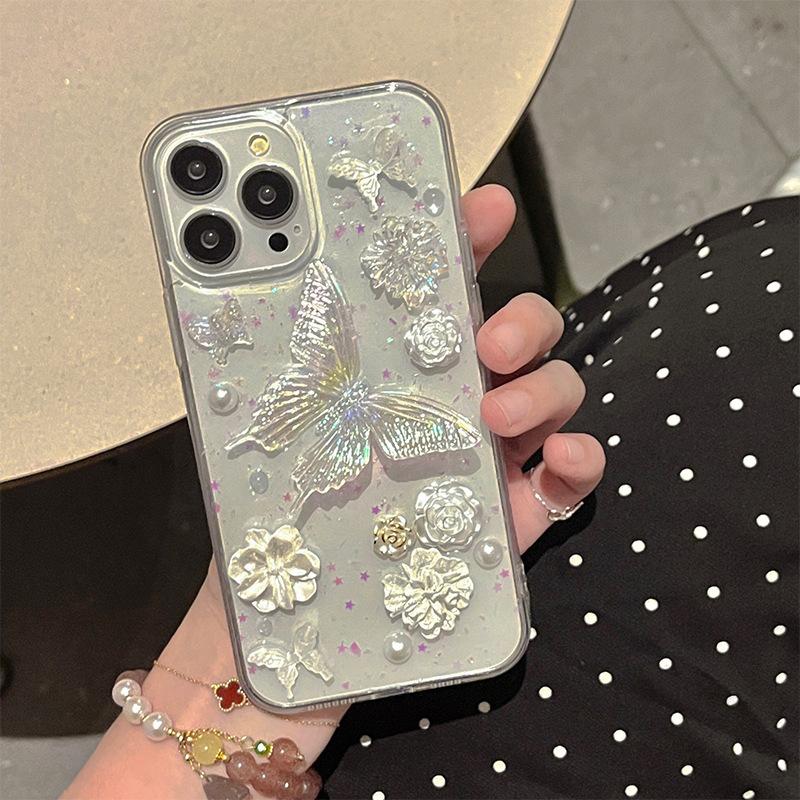 Korejský Ins kryt na telefon pro Apple 16promax Květina Perla pro IPhone 17 Motýl 15 Hvězda Třpytky