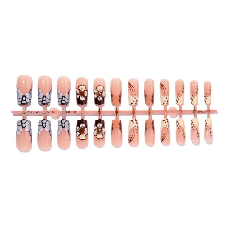 Press on Nails Long Coffin Glossy Full Cover Acrylic Long Square False Nails with Designs Artificial Fake Nails Glue Stick on Fingernails for Women